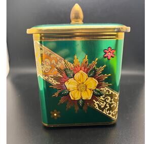 MCM Green & Gold Baret Ware Tea Biscuit Tin w/Lid Vintage kitchen storage